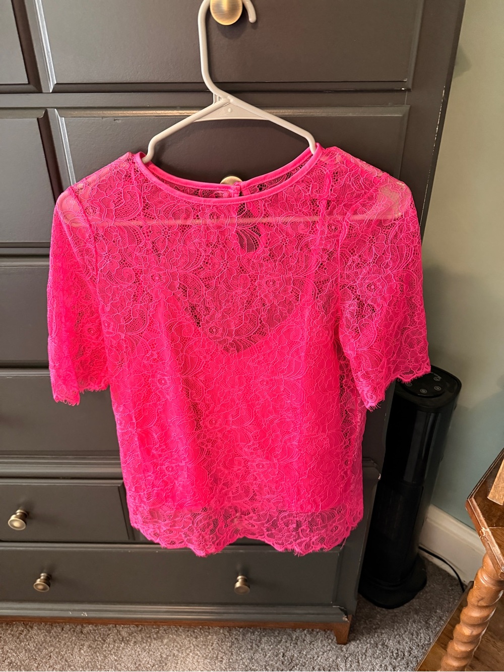 Feminine Pink Lace Short-Sleeve Blouse